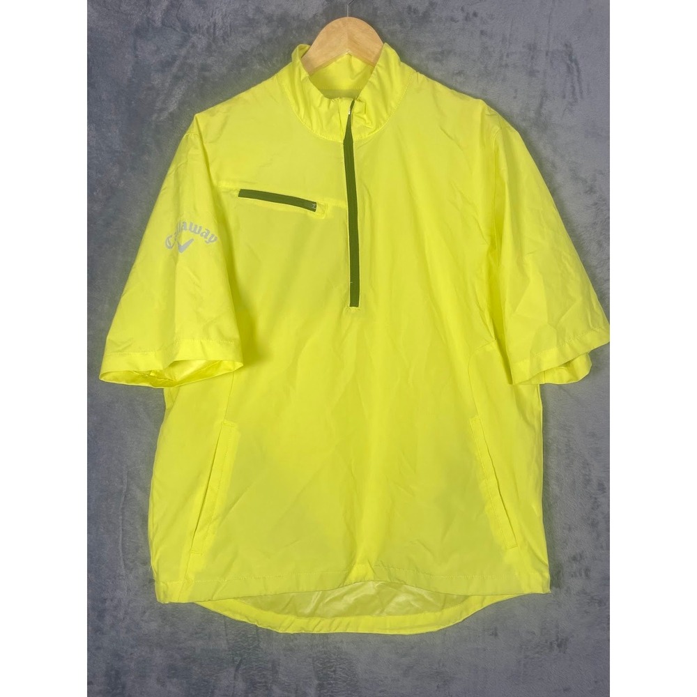 Callaway Mens Medium Golf Windbreaker Short Sleeve Quarter Zip Neon Yellow